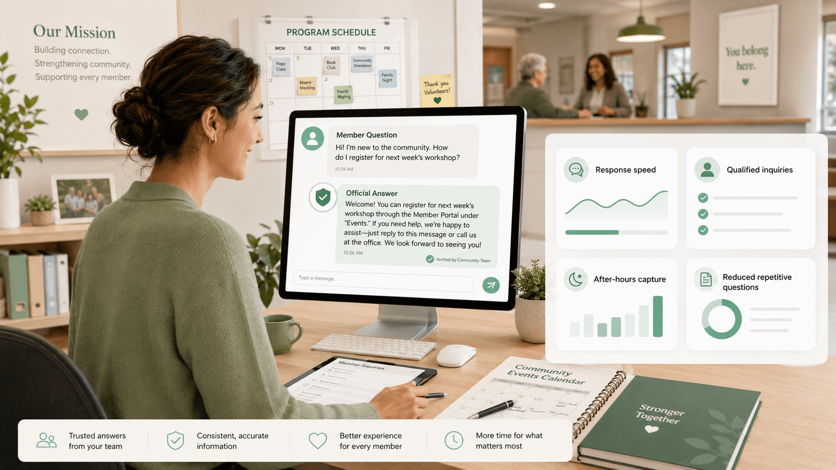 AI assistant helping an association answer member questions from approved knowledge