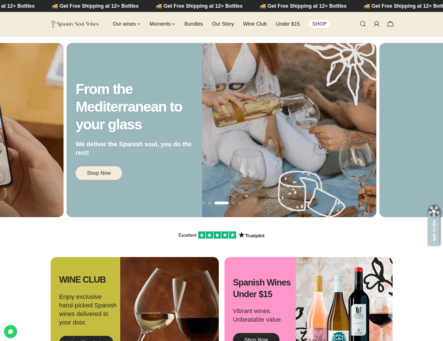 Web de Spanish Soul Wines utilizada como vista previa aprobada de orientación de producto