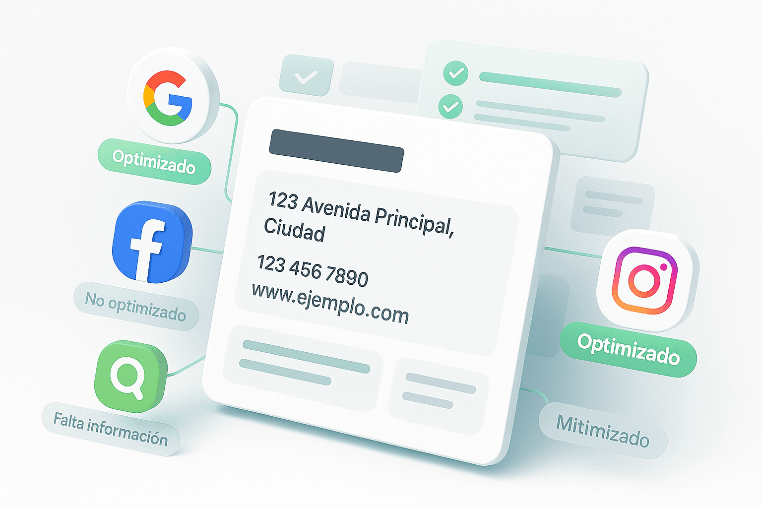 Directorios y NAP — datos coherentes en Google, Bing, Apple y más.